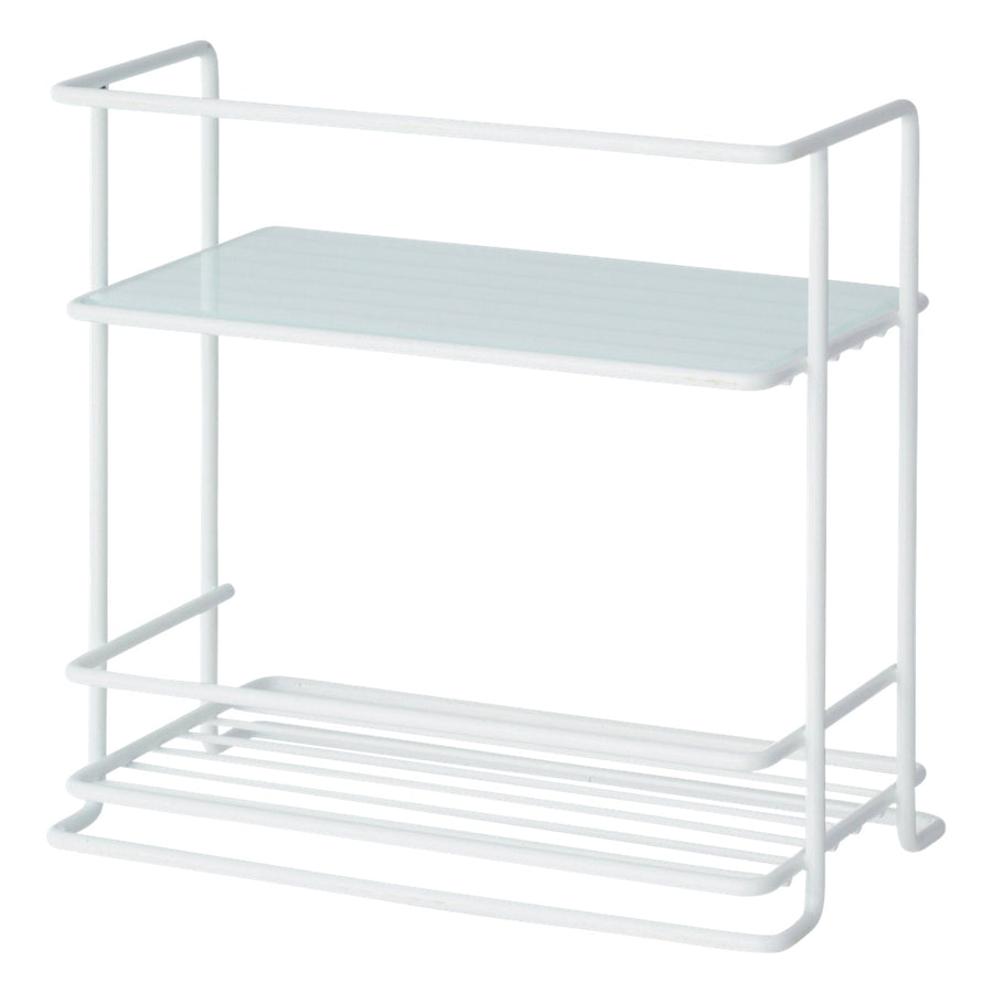 Wire Kitchen Rack with Glass Top, S, White