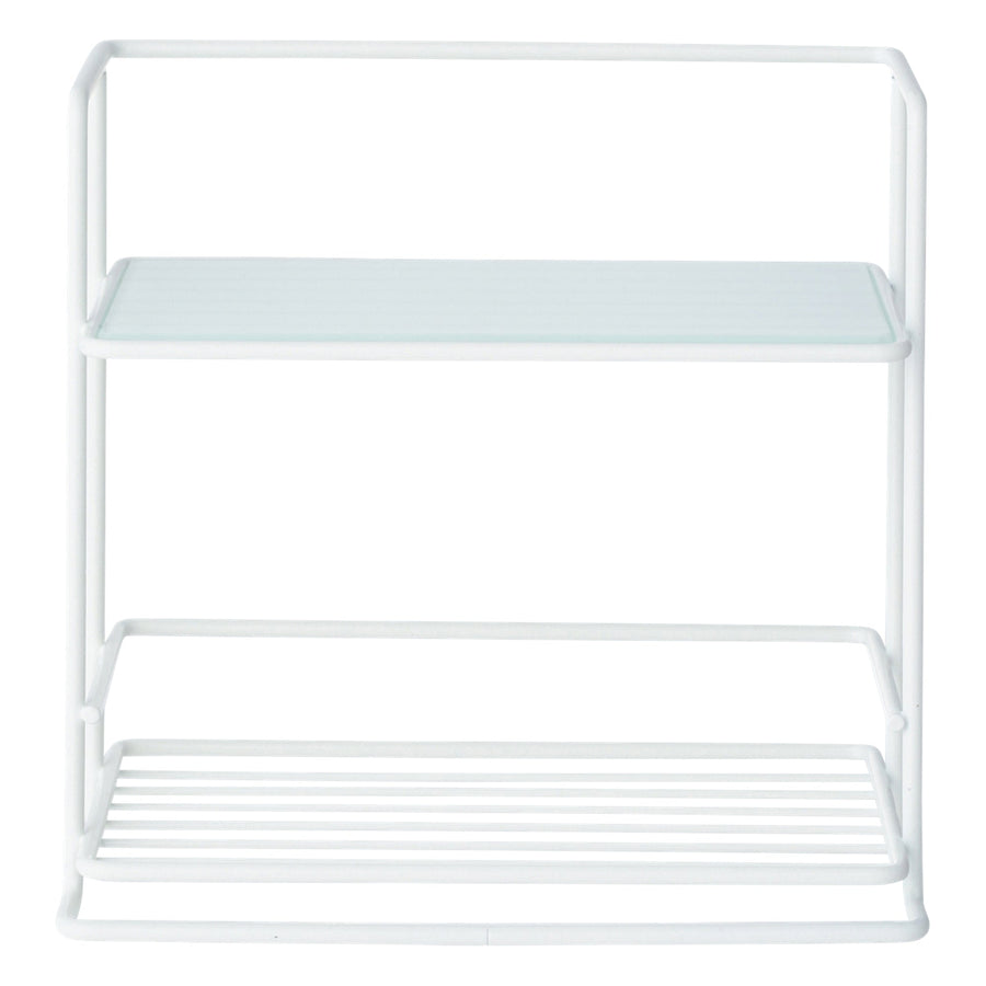 Wire Kitchen Rack with Glass Top, S, White