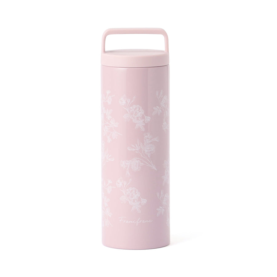 Stainless steel bottle with handle, 470ml, Chic Flower, Pink