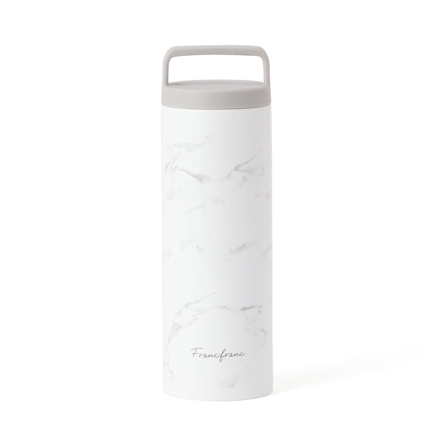 Stainless steel bottle with handle, 470ml, marble, white