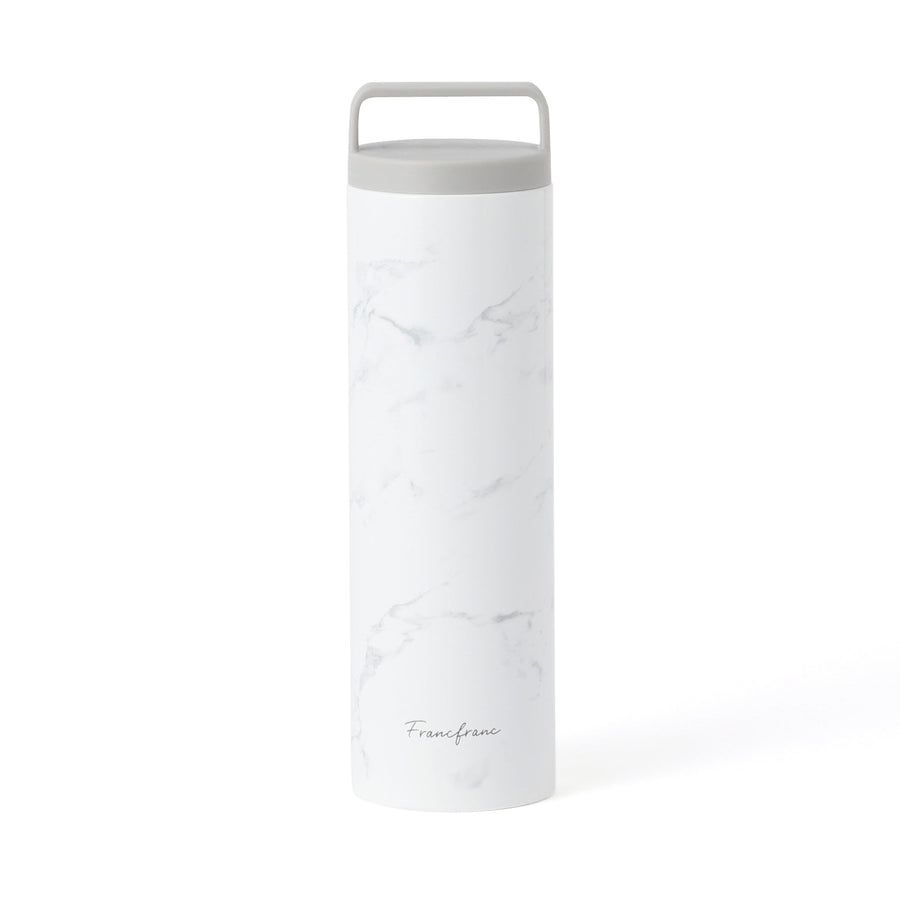 Stainless steel bottle with handle, 730ml, marble, white