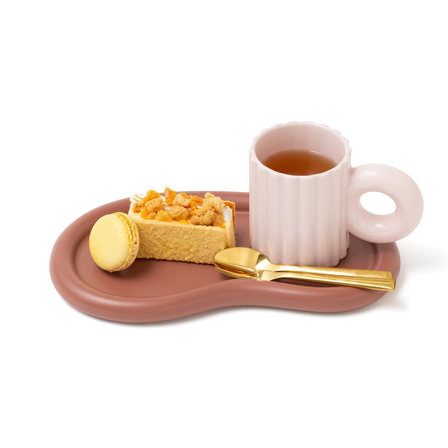 Potte Plate &amp; Mug with Cutlery Set Pink x Brown