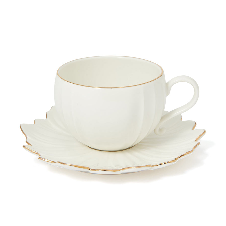 Flower motif cup and saucer, white