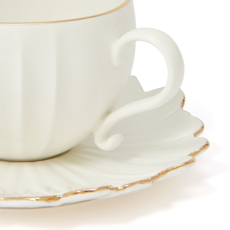 Flower motif cup and saucer, white