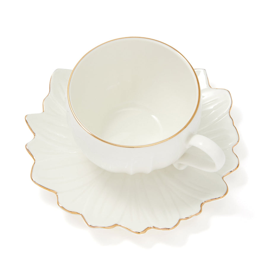 Flower motif cup and saucer, white