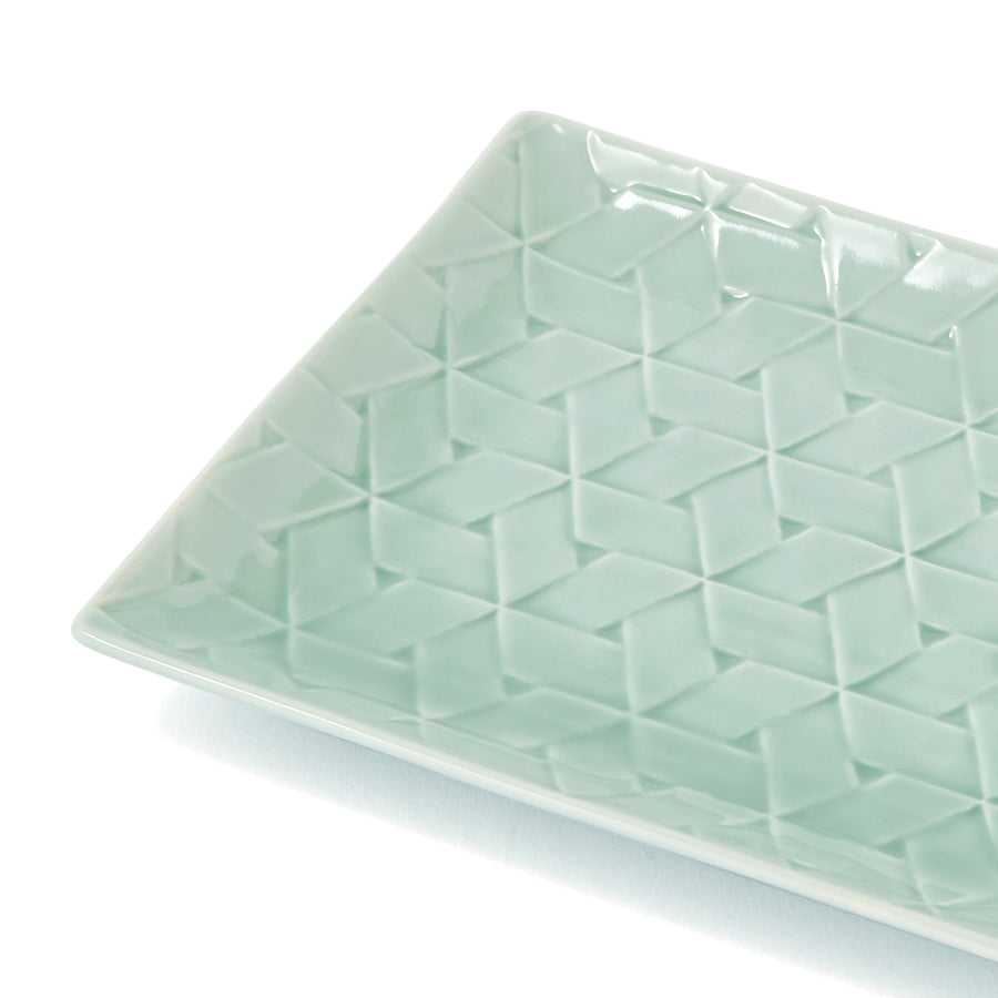 Mino ware rectangular plate M green