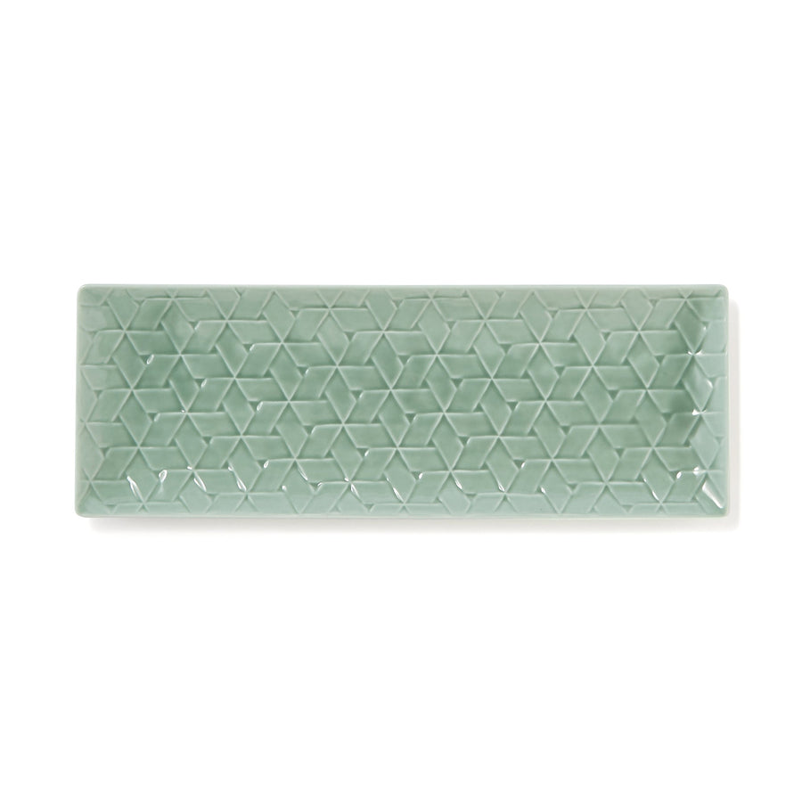 Mino ware rectangular plate L green