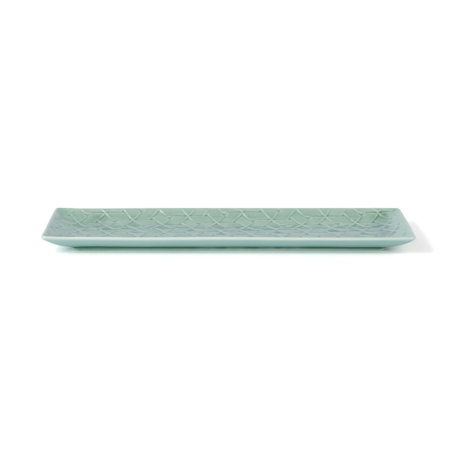 Mino ware rectangular plate L green