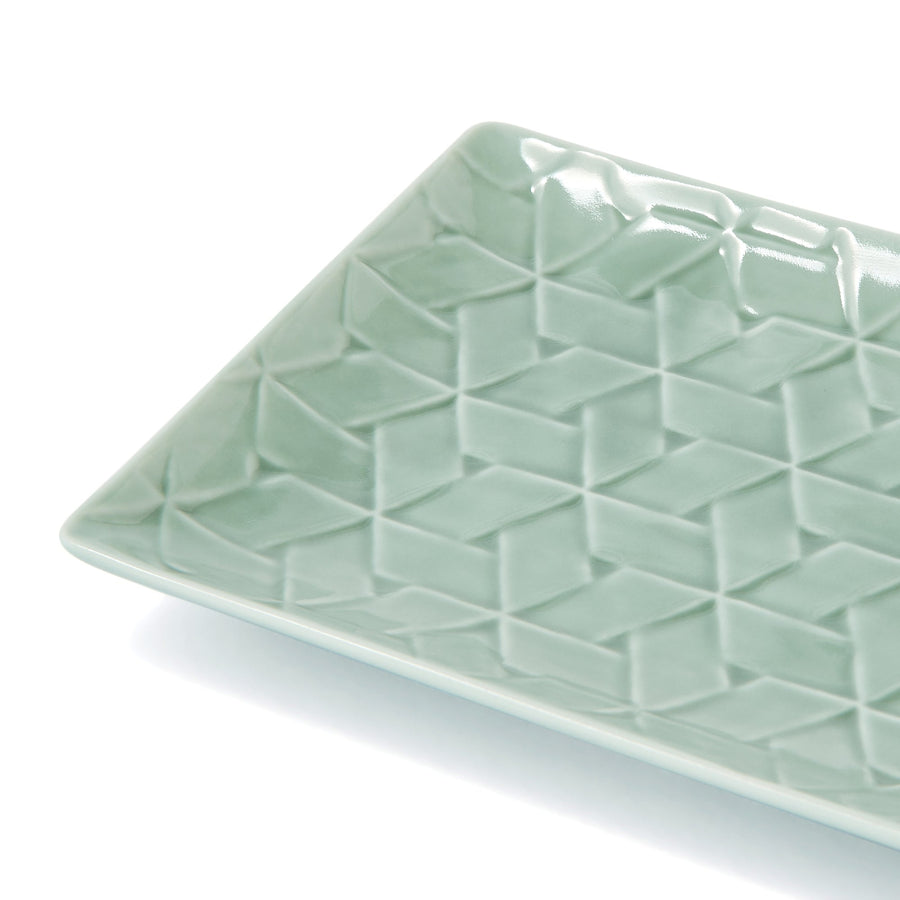 Mino ware rectangular plate L green