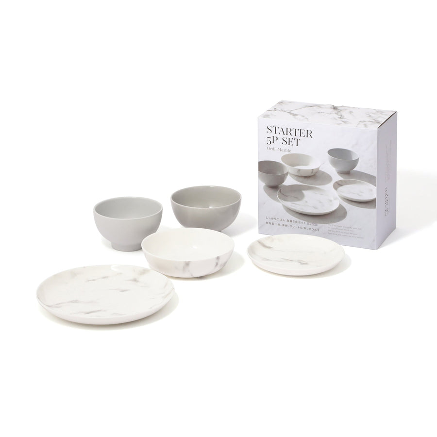 Oldy Marble Solid Rice Dishware 5-Piece Set, Gray