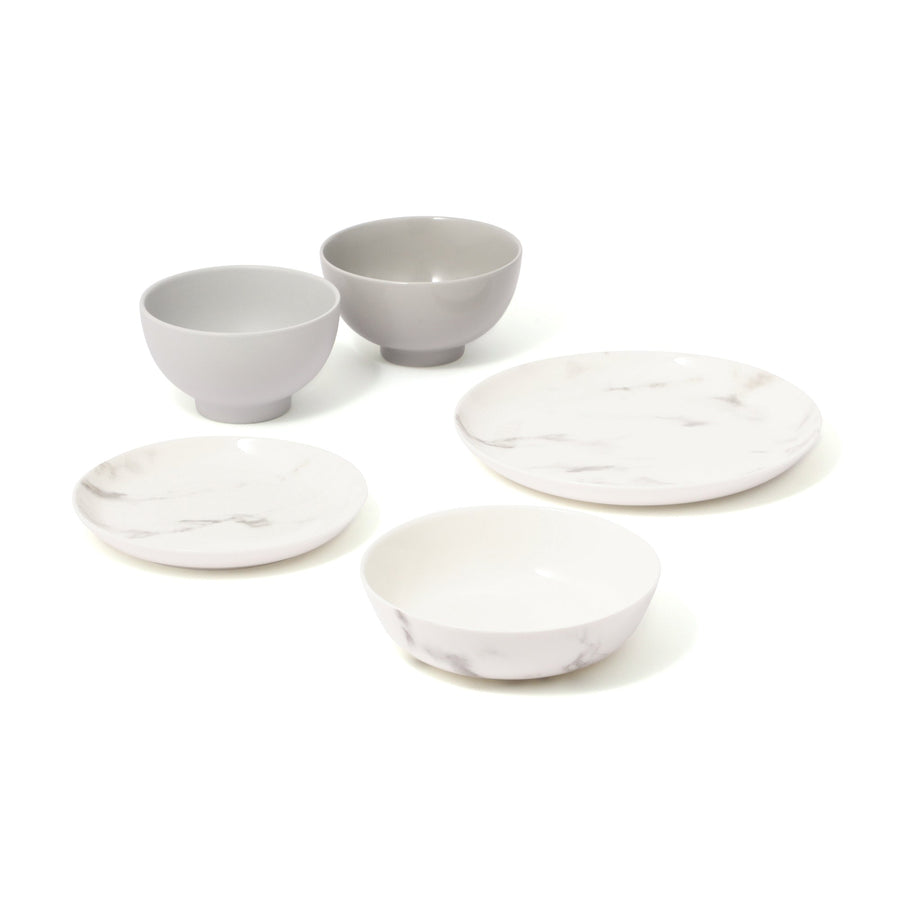 Oldy Marble Solid Rice Dishware 5-Piece Set, Gray