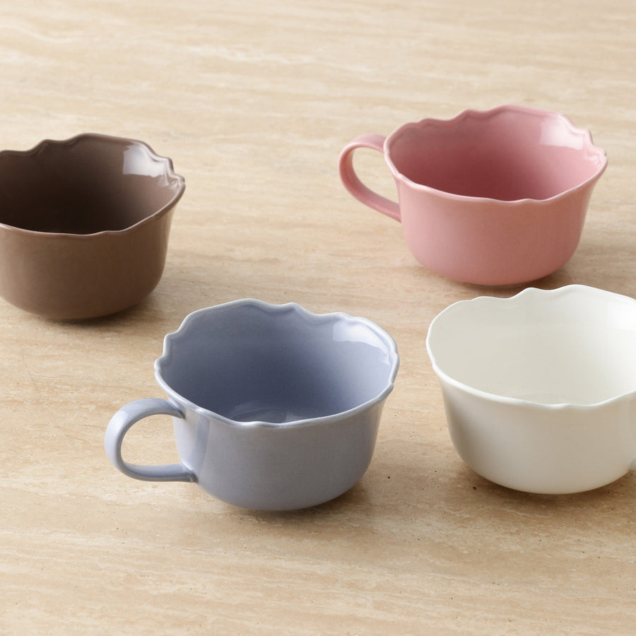 フラワーリム スープカップ ブラウン