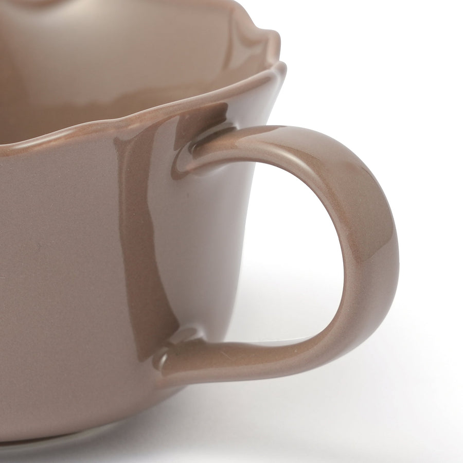 フラワーリム スープカップ ブラウン