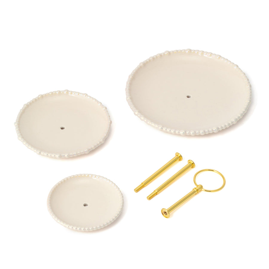 パール ケーキスタンド 3段 ベージュ