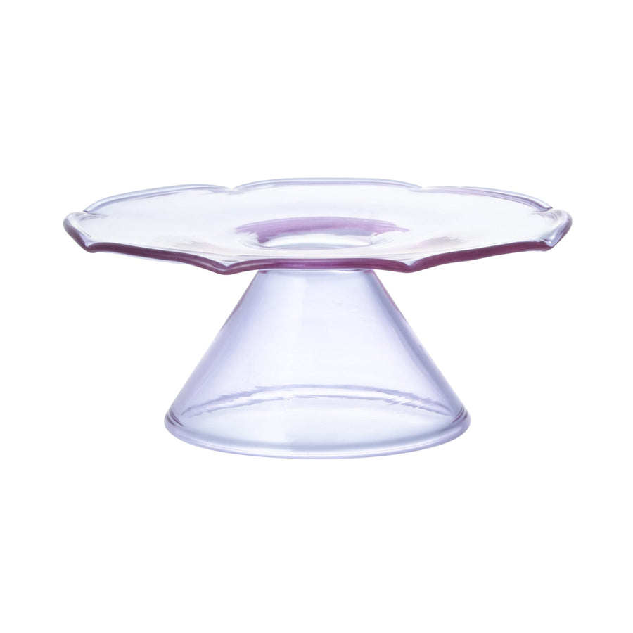 フラワーガラスケーキスタンド パープル
