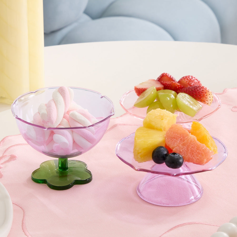フラワーガラスケーキスタンド ピンク