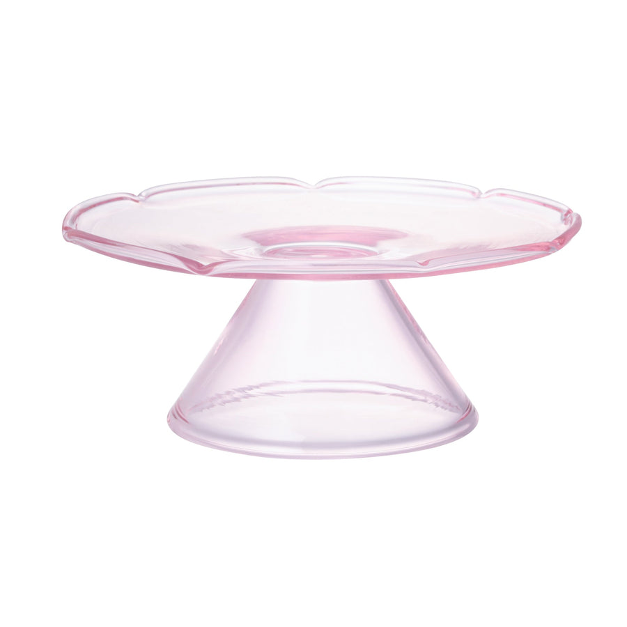 フラワーガラスケーキスタンド ピンク