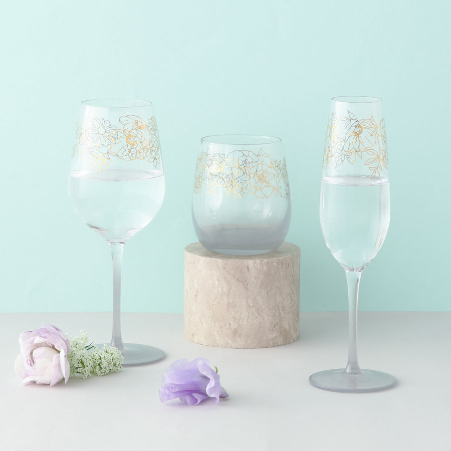 Flower &amp; Leaf Champagne Glasses, Grey