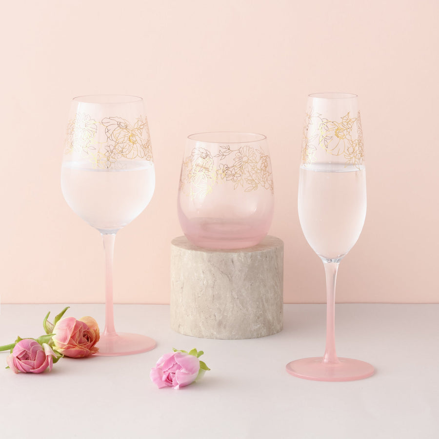 Flower &amp; Leaf Wine Glass Pink