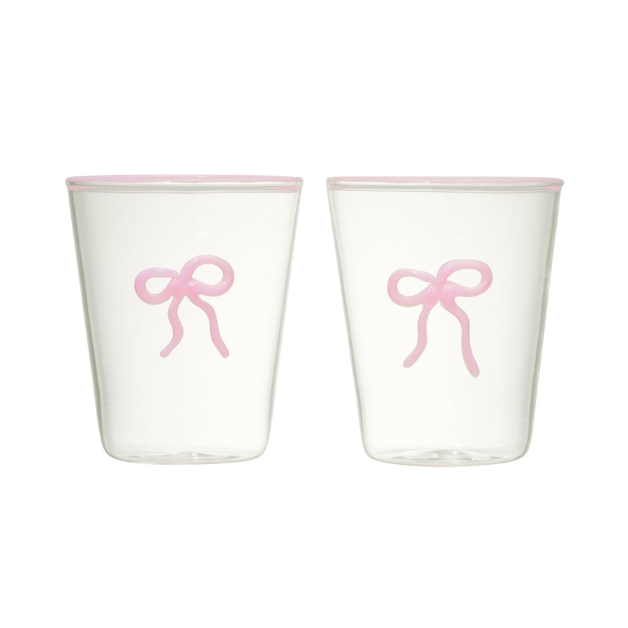 リボン ガラスタンブラー ピンク