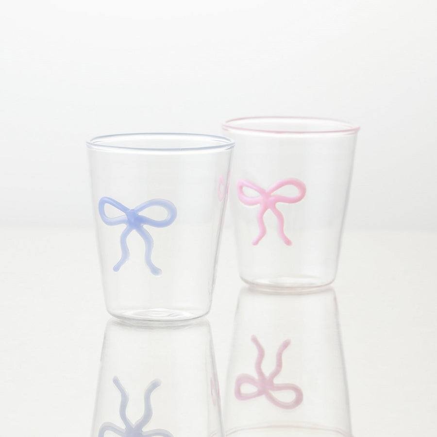 リボン ガラスタンブラー ブルー