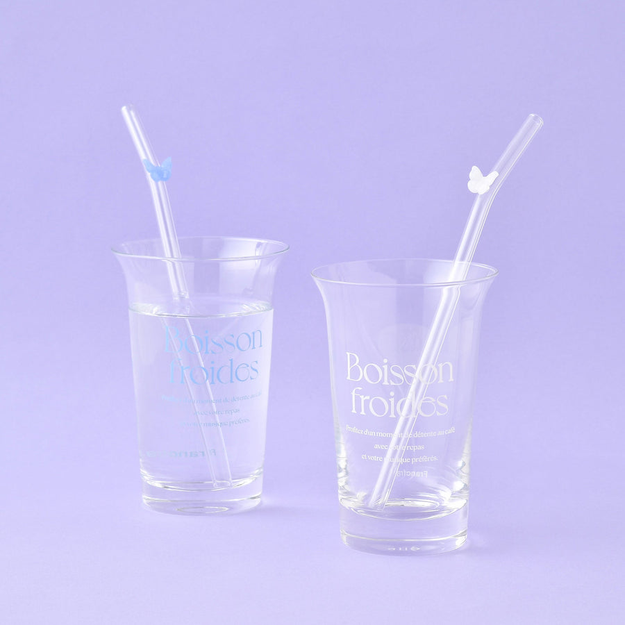 タイポ ストロー付きガラスタンブラー ブルー