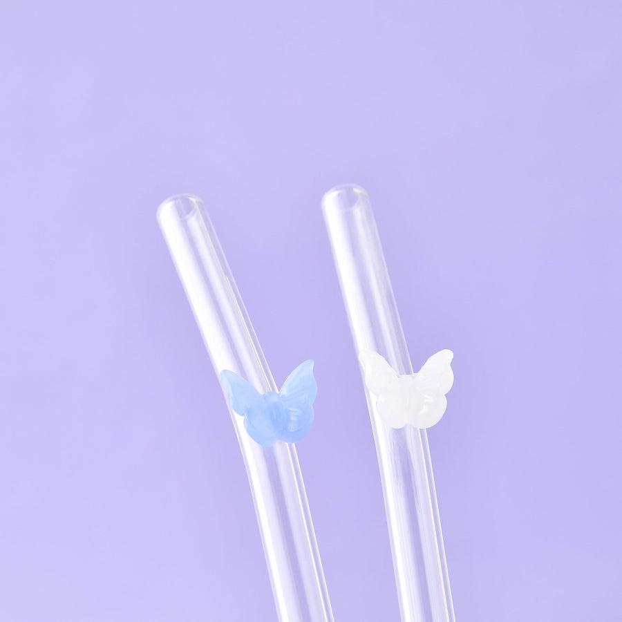 タイポ ストロー付きガラスタンブラー ブルー