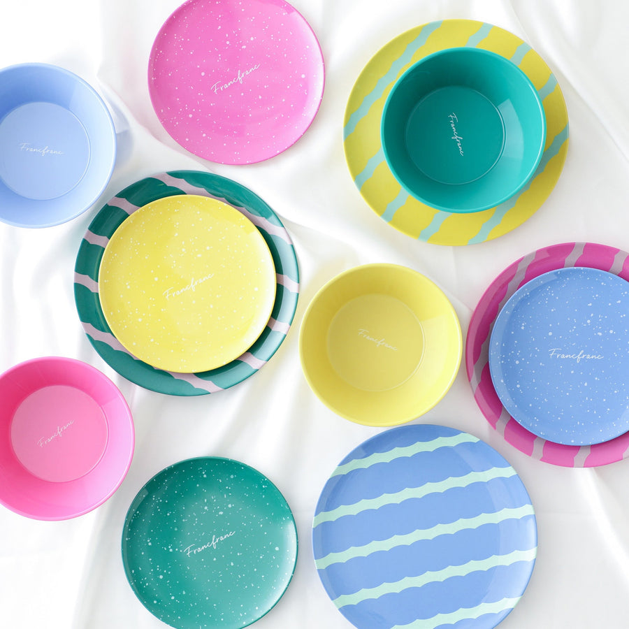 ストライプ メラミンプレート L ブルー