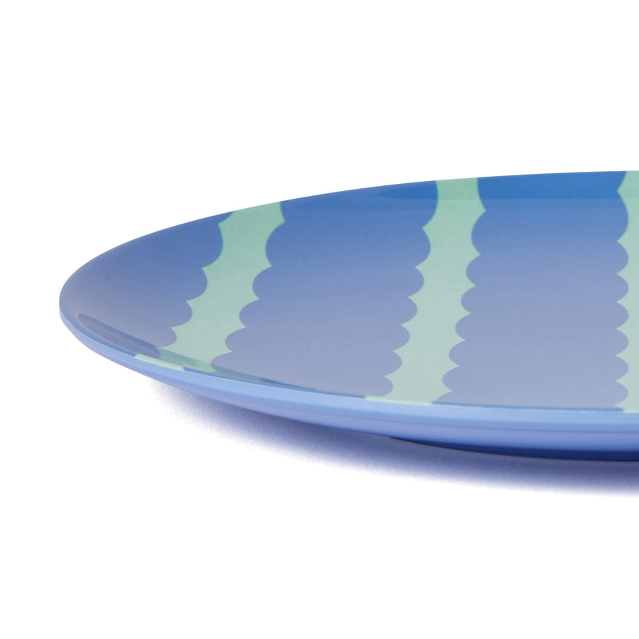 ストライプ メラミンプレート L ブルー