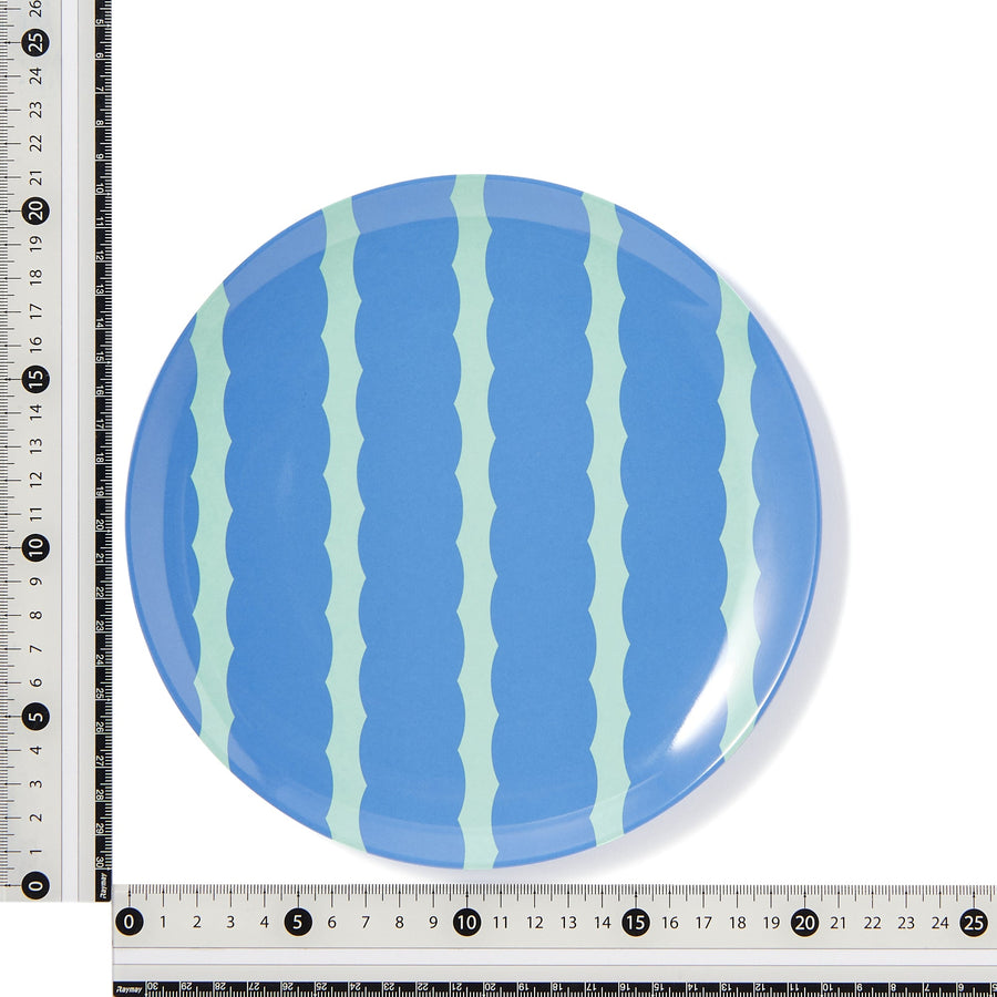 ストライプ メラミンプレート L ブルー