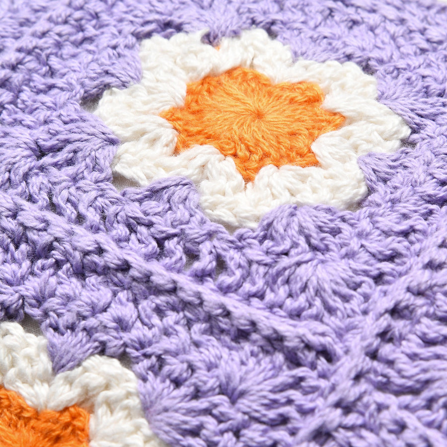 Crochet Flower Cushion Cover 400 x 250 Light Purple (B-061)