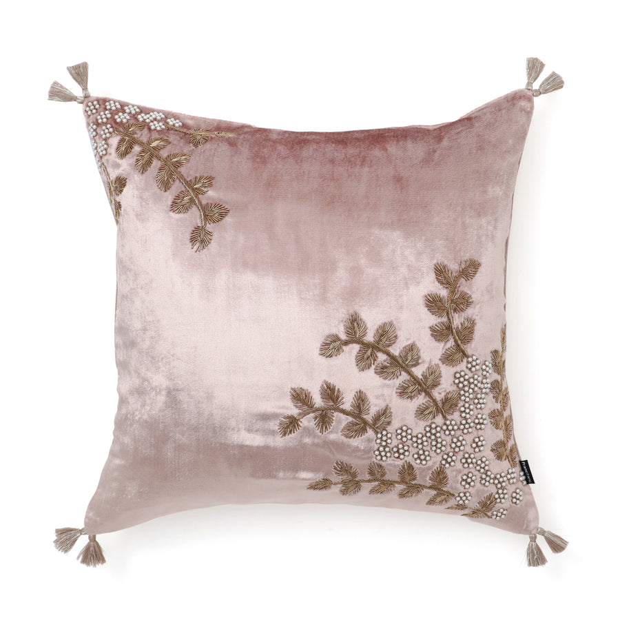 EMB Pearl Flower Cushion Cover 450 x 450 Pink x Gold (113)