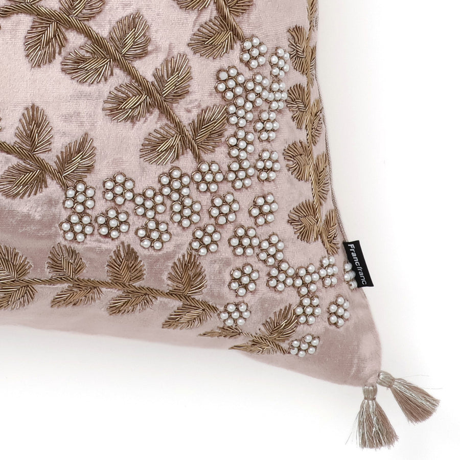 EMB Pearl Flower Cushion Cover 450 x 450 Pink x Gold (113)