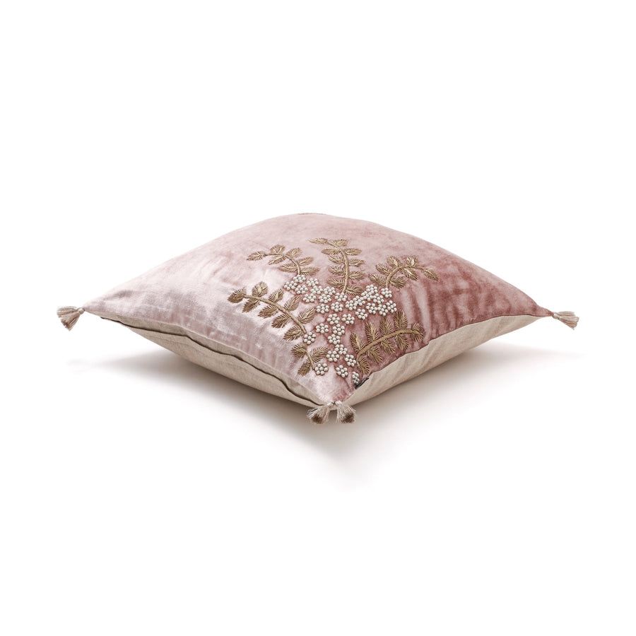 EMB Pearl Flower Cushion Cover 450 x 450 Pink x Gold (113)