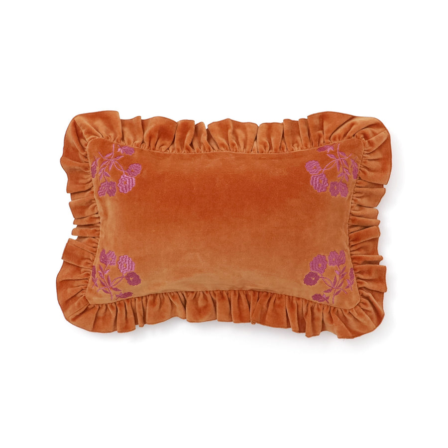 Velvet frill cushion cover 400 x 250 Orange x Pink (B-126)