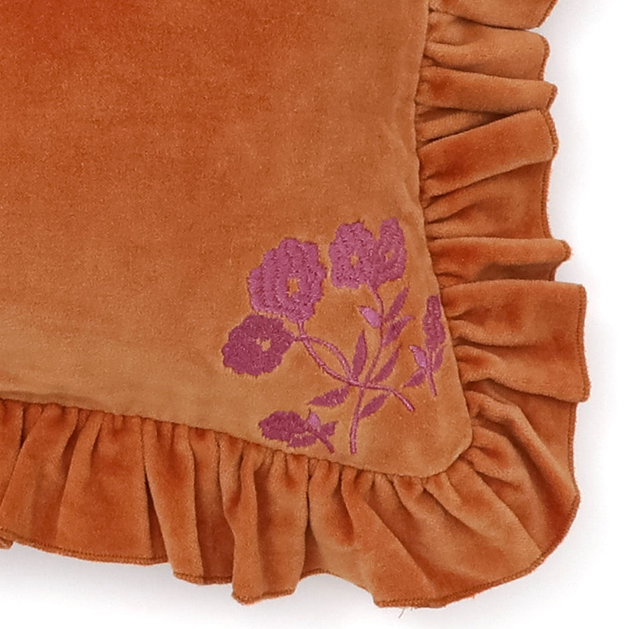 Velvet frill cushion cover 400 x 250 Orange x Pink (B-126)