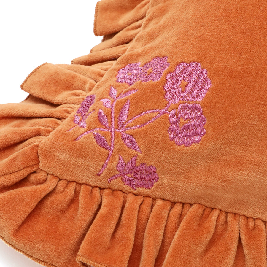 Velvet frill cushion cover 400 x 250 Orange x Pink (B-126)