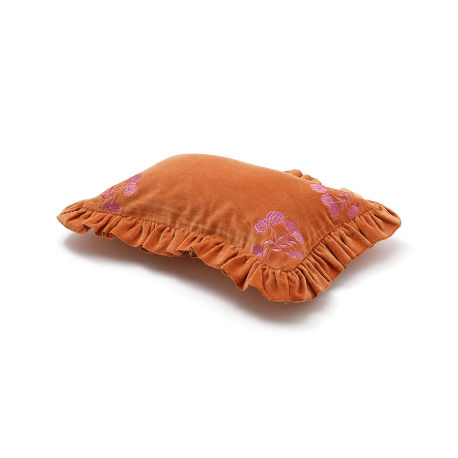 Velvet frill cushion cover 400 x 250 Orange x Pink (B-126)