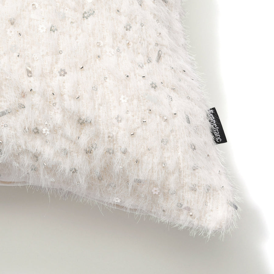 Mohair-like beads cushion cover 450 x 450 White (142)