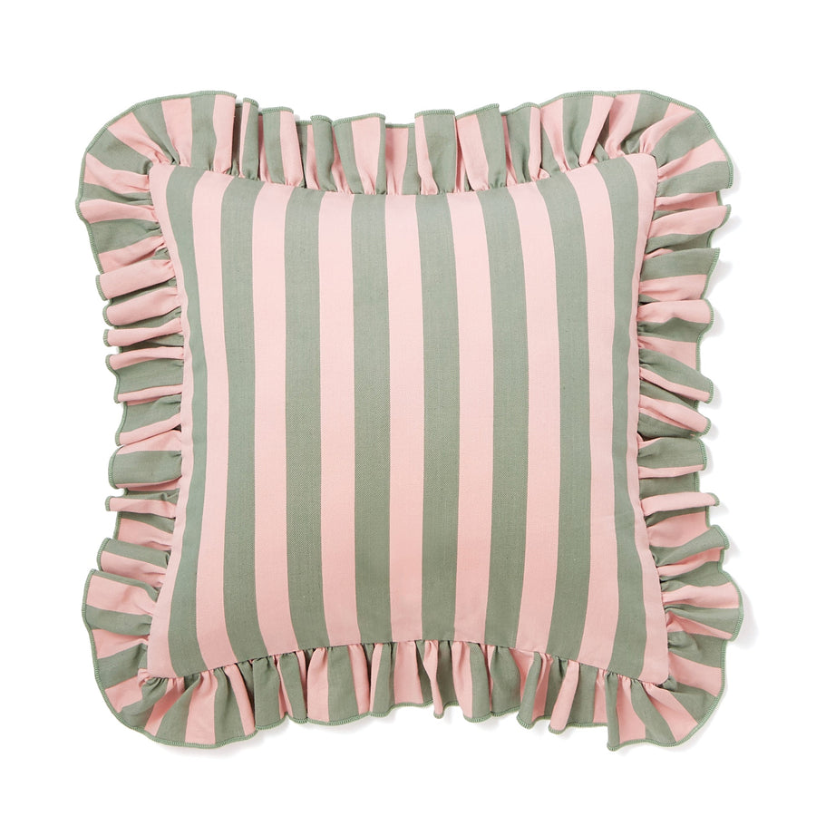 Frill stripe cushion cover 450 x 450 pink x green (B-153)