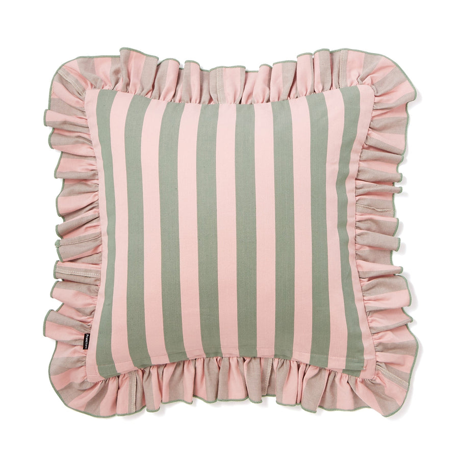 Frill stripe cushion cover 450 x 450 pink x green (B-153)