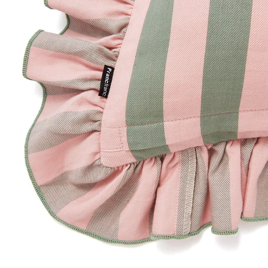 Frill stripe cushion cover 450 x 450 pink x green (B-153)