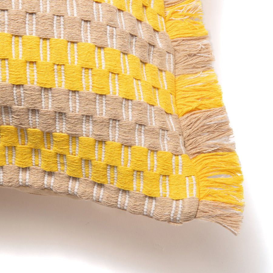 Border fringe cushion cover 450 x 450 yellow x beige (143)