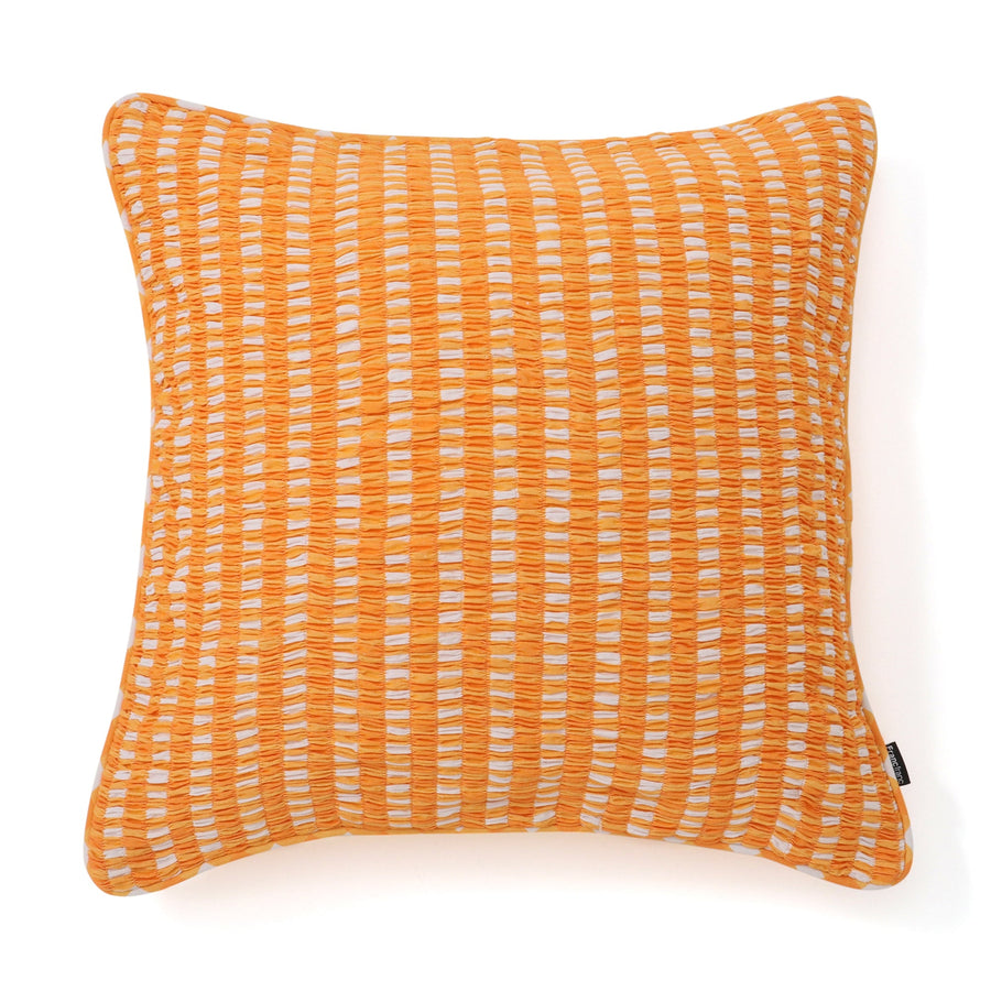 ギャザーチェック クッションカバー 450×450 オレンジ（042）