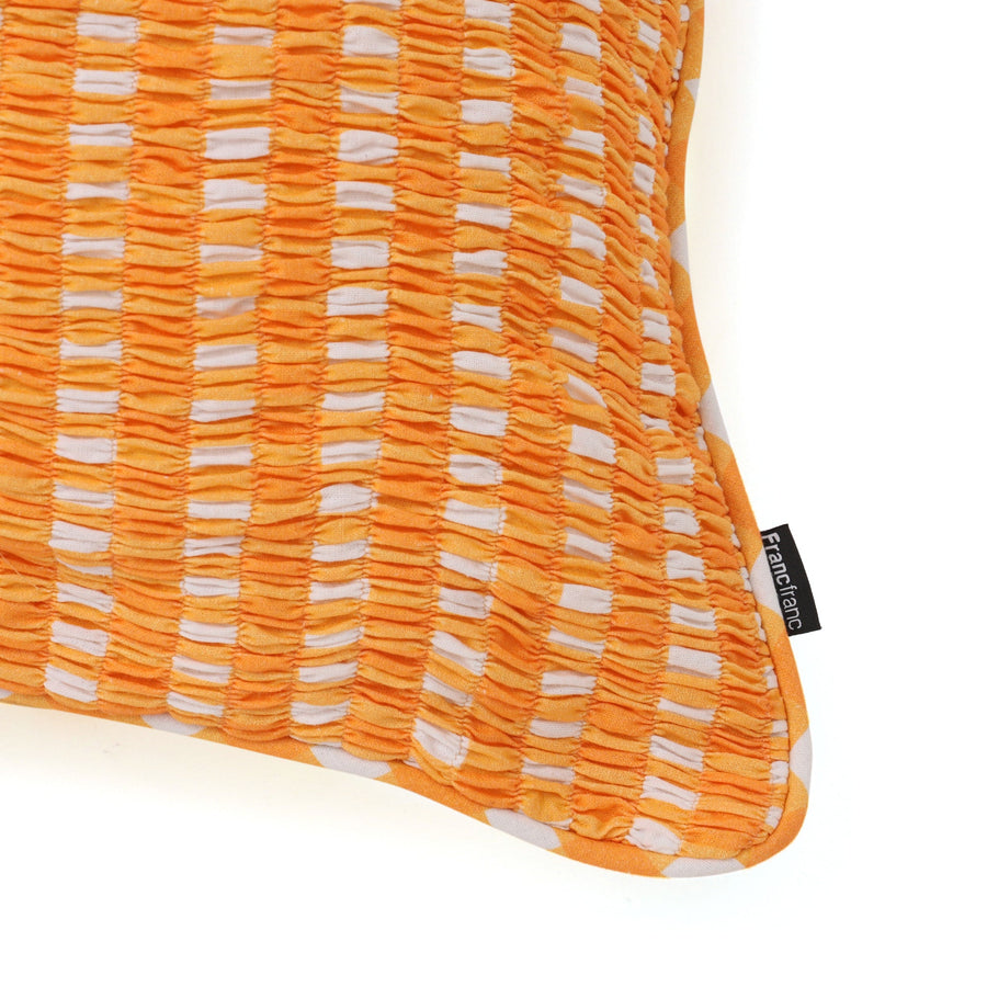 ギャザーチェック クッションカバー 450×450 オレンジ（042）