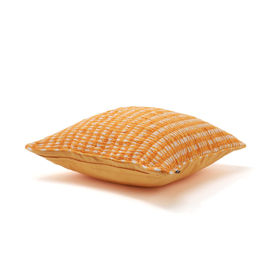 ギャザーチェック クッションカバー 450×450 オレンジ（042）