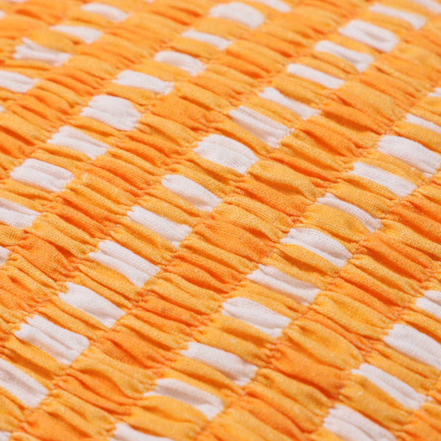 ギャザーチェック クッションカバー 450×450 オレンジ（042）