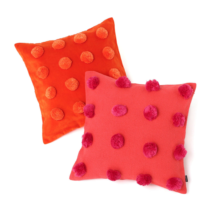 バイカラーポンポン クッションカバー 450×450 オレンジ×パープル（079）