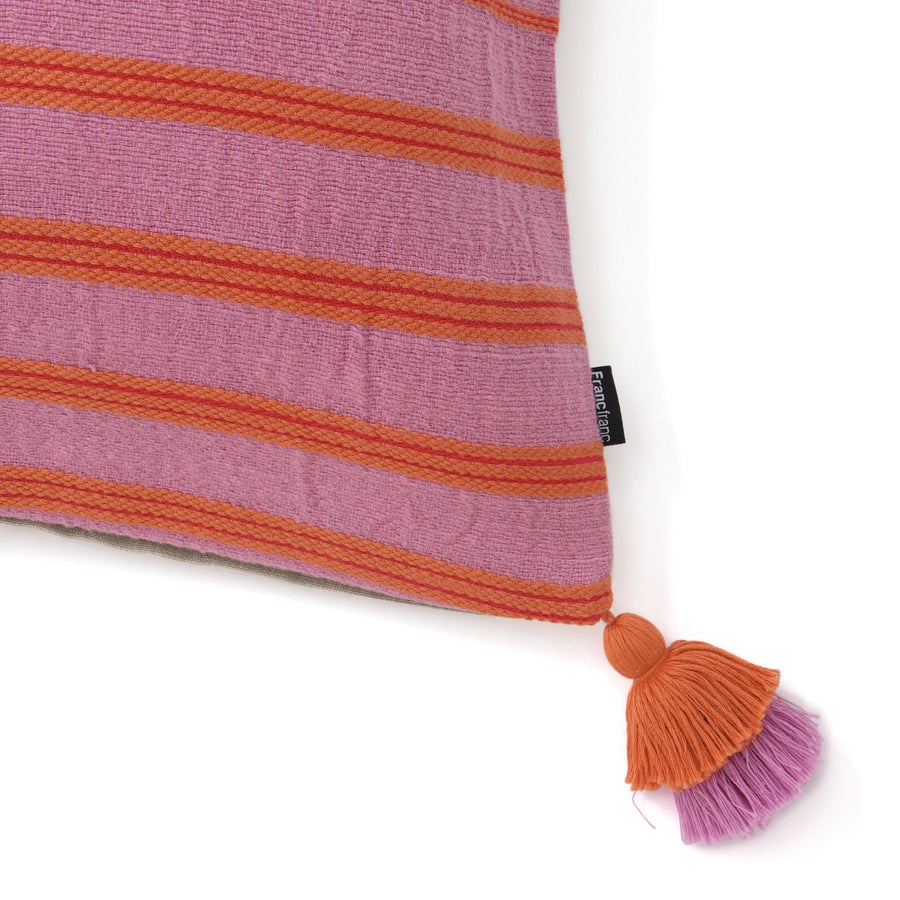 ウィーブストライプ クッションカバー 450×450 ピンク×オレンジ（044）