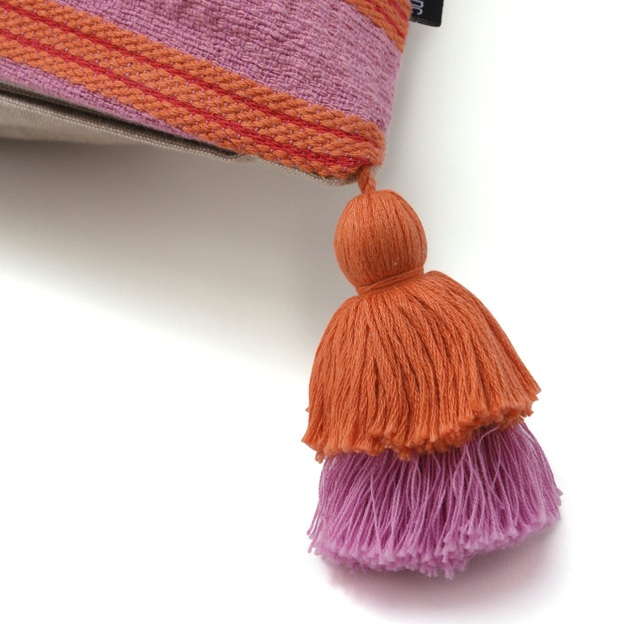 ウィーブストライプ クッションカバー 450×450 ピンク×オレンジ（044）